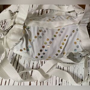 White Puppy Purse and Harness with Gold and Silver Sequin
Large